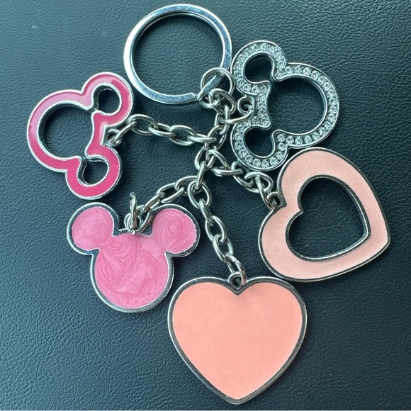 Disney Minnie Mickey Mouse Key Ring Purse Chain Bag Charm Pink & Sliver - Picture 4 of 4